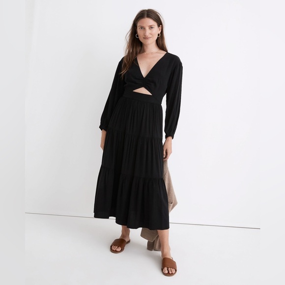 NWT Madewell Lusterweave Cutout Midi Dress in true black - 4 - Picture 1 of 10